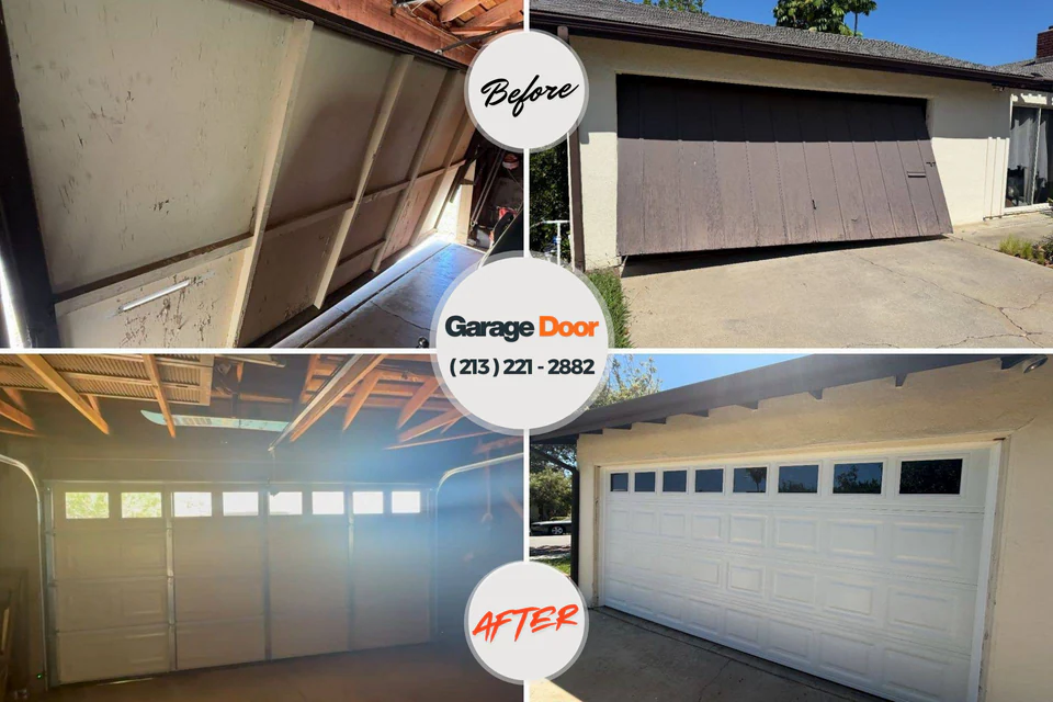 Before and after: garage door repair Maywood, CA